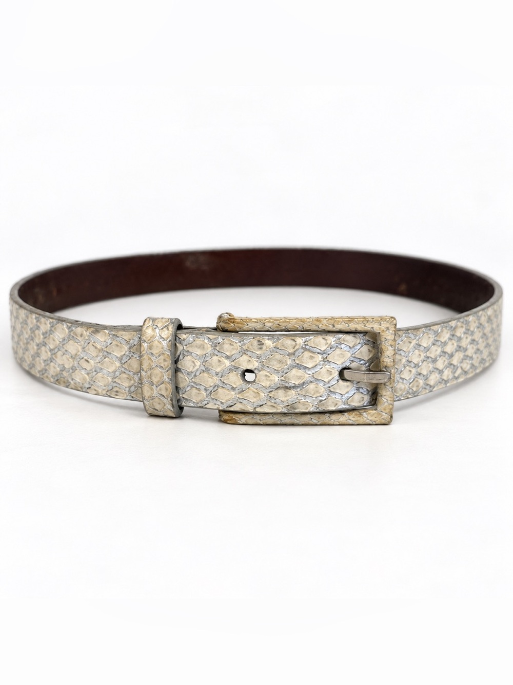 Calvin Klein Vintage Italian Python Belt Ivory Silver Size S